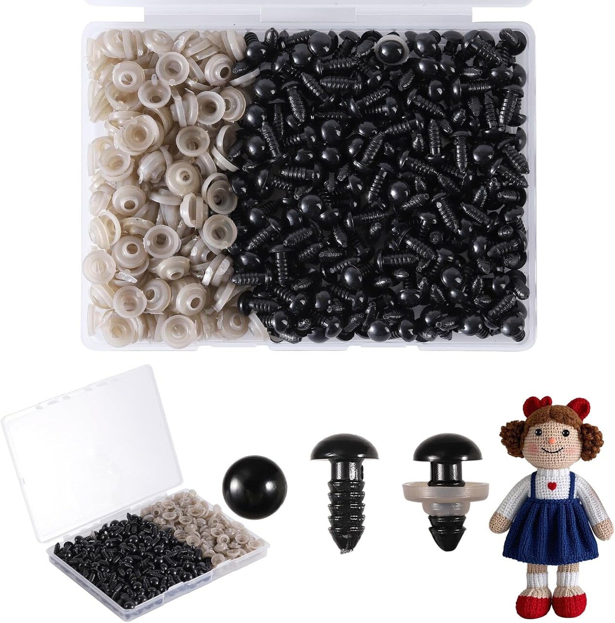 400-Piece 9mm Black Plastic Safety Eyes with Washers – Perfect for Amigurumi, Crochet Dolls, Plush Toys & DIY Crafts